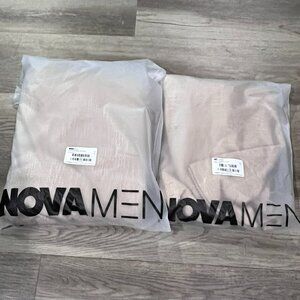 Men's Textured Pleated Loose Trousers & Short Sleeve Set - Tan